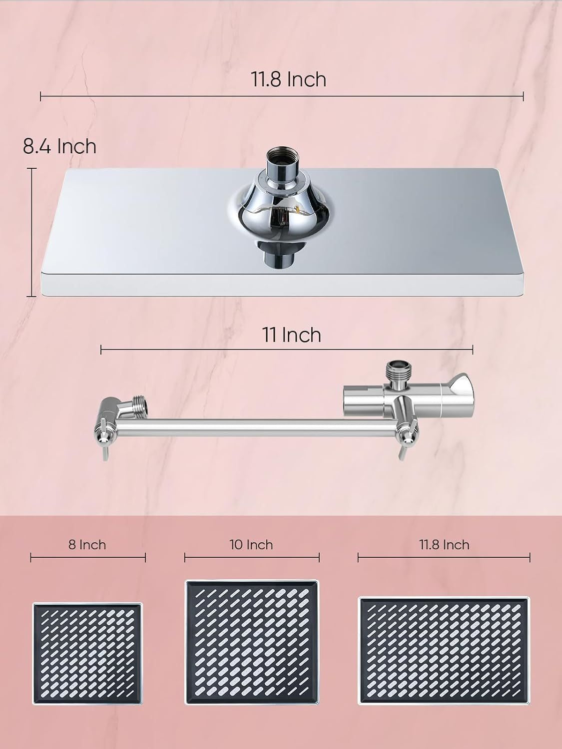 11.8 Inch Rain Shower Head with 6 Modes Handheld Water Spray High Pressure Showerhead Combo with 11 Inch Adjustable Extension Arm