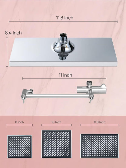 11.8 Inch Rain Shower Head with 6 Modes Handheld Water Spray High Pressure Showerhead Combo with 11 Inch Adjustable Extension Arm
