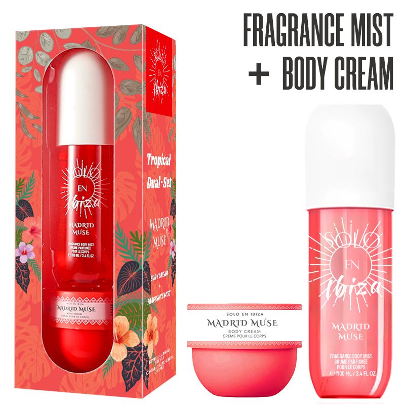 2-Piece Set, SOLO EN IBIZA Body & Hair Fragrance Mist And Body Cream Gift Box For Men And Women, Long Lasting Fragrance, 4 Different Scent, Perfect For Holiday Gifts, Dating, Daily Life, Parties