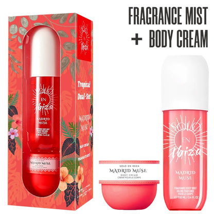 2-Piece Set, SOLO EN IBIZA Body & Hair Fragrance Mist And Body Cream Gift Box For Men And Women, Long Lasting Fragrance, 4 Different Scent, Perfect For Holiday Gifts, Dating, Daily Life, Parties