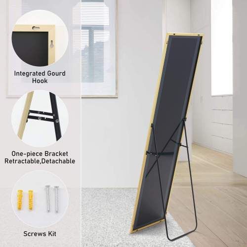 Floor Standing Mirror, Wall Mirror with Stand Aluminum Alloy Thin Frame,21''*64'',Black-rect