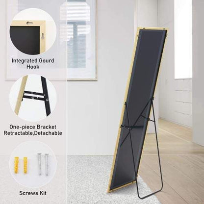 Floor Standing Mirror, Wall Mirror with Stand Aluminum Alloy Thin Frame,21''*64'',Black-rect