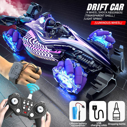 Remote control toy car F1 racing style, with music and light, the tail can be spray.