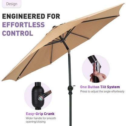 9FT Outdoor Patio Umbrella Outdoor Table Umbrella with Push Button Tilt and Crank, Market Umbrella 8 Sturdy Ribs UV Protection Waterproof for Garden, Khaki-New