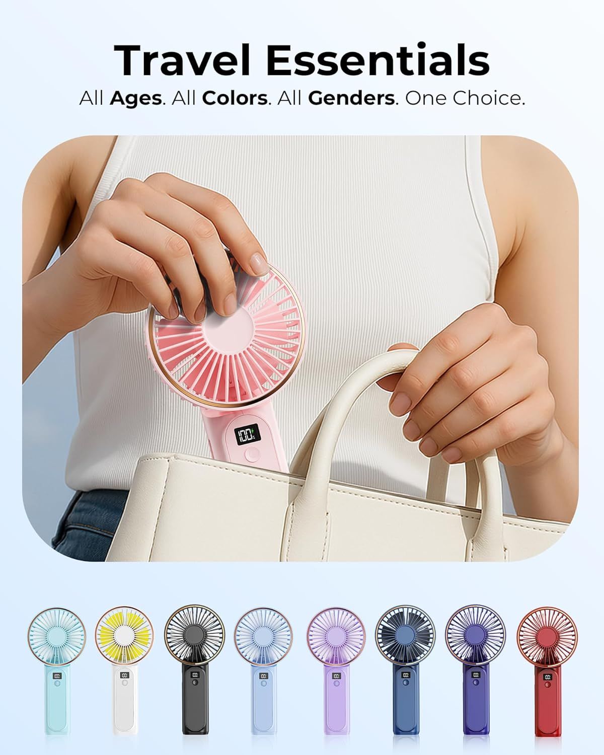 Portable Handheld Fan, Portable Fan Rechargeable, 4000mAh, 180° Adjustable, 6 Speed Wind, Display Electricity in Real Time, USB Rechargeable Foldable F an, Quiet Personal Fan as Power Bank
