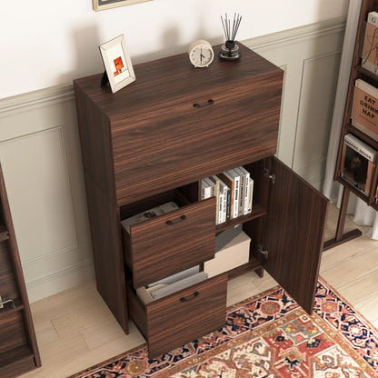 Bar Cabinet with Storage Drawer & Shelves, Fold-up Desktop, Ideal for Home,Dormitory, Small Spaces
