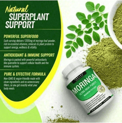Moringa Capsules 1200mg - Pure Moringa Powder For Immune, Gut Health 90 Capsules