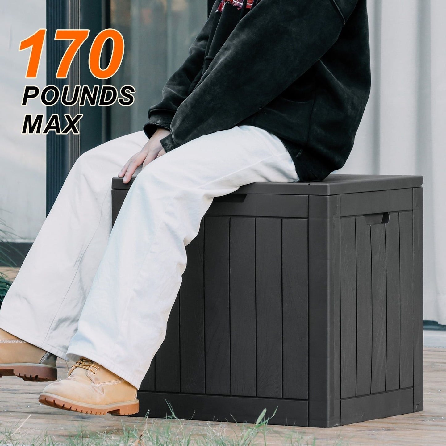 31 Gallon Resin Deck Box, Waterproof UV Resistant Outdoor Storage Box for Garden, Indoor