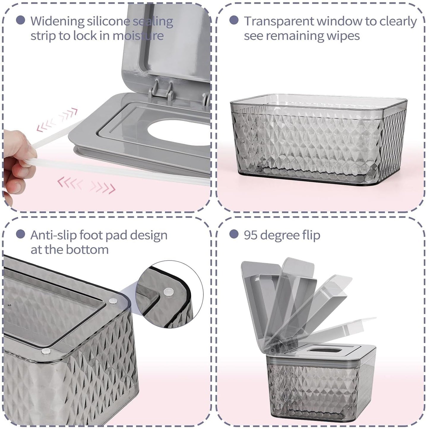 Wipes Dispenser, One-Handed Operation Wipe Holder for Baby & Adult, Seal-Designed Wipes Container for Bathroom Keep Diaper Wipes Fresh