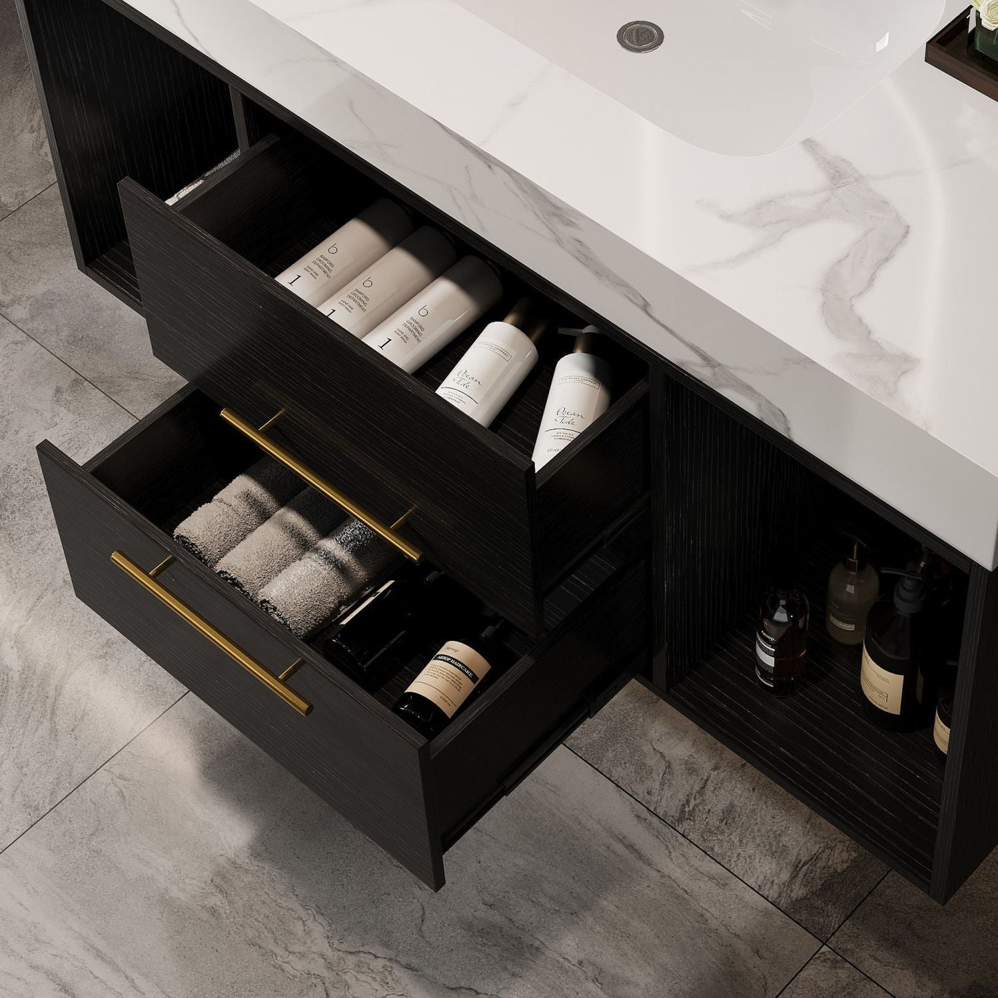 39.4" Bathroom Vanities with Ceramic Sink,Floating Bathroom Vanity,Wall Mounted Storage Cabinet with 2 Drawers and 2 Storage Spaces,Modern Bathroom Sink Cabinet with Metal Handles