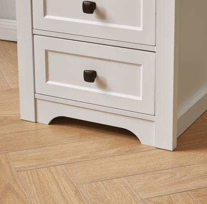 Farmhouse Side Table with Charging Station, Antique Nightstands with Drawers, Bedside Table with Open Shelf for Bedroom