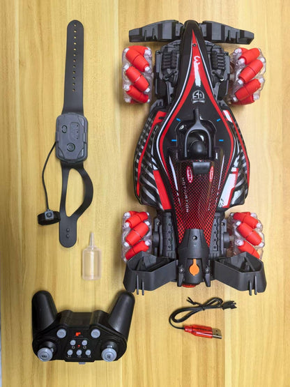 Remote control toy car F1 racing style, with music and light, the tail can be spray.
