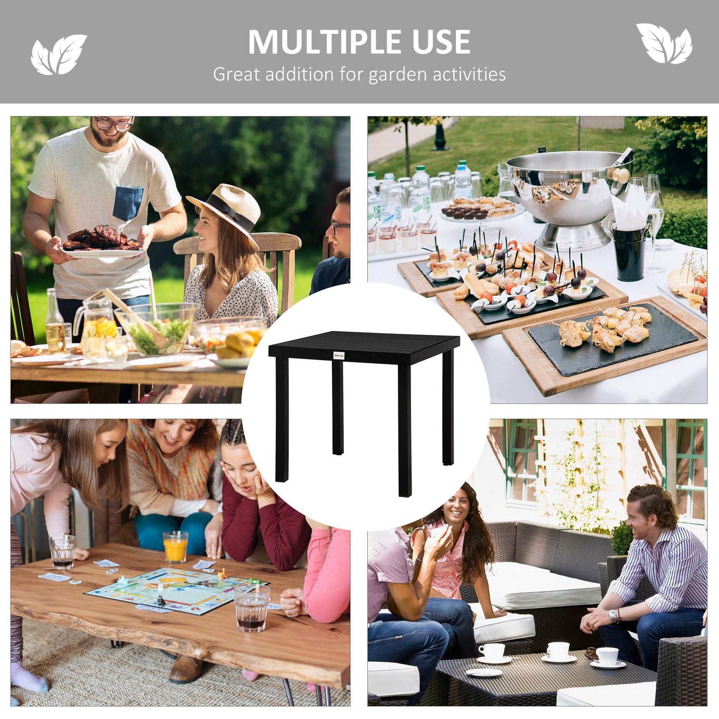 Patio Dining Table 4 Rectangular Aluminum Outdoor Garden Lawn Backyard Black