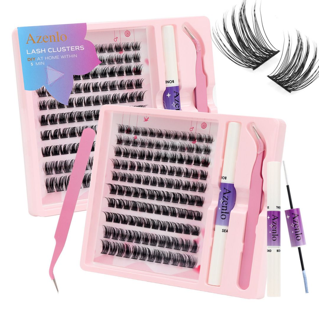 2026 Hottest New Product: False Eyelashes -  Azenlo Beginner's DIY Eyelash Extension Kit, 120 Clusters Of Large-capacity False Eyelashes, Includes Glue, Tweezers, and Complete Tool Set