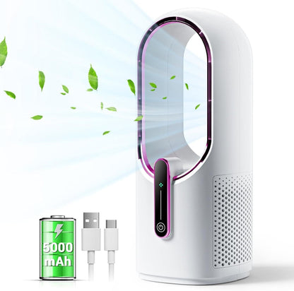 Bladeless Desk Fan, 11.8 Inch Small Rechargeable Fan, Quiet Office Fan, 3 Speeds, Touch Control, Easy to Clean, Desk Fan Small Quiet, Ideal for Home, Office, Travel