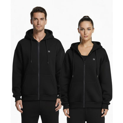 Heated Jacket Hoodie for Men Women, Heated Sweatshirt Unisex Full-Zip with 7.4V 16000mAh Power Bank Pack, 5 Heating Zones, 3 Temp Levels, 4-8H Warmth, for Winter Outdoor Camping, Black, XL Size