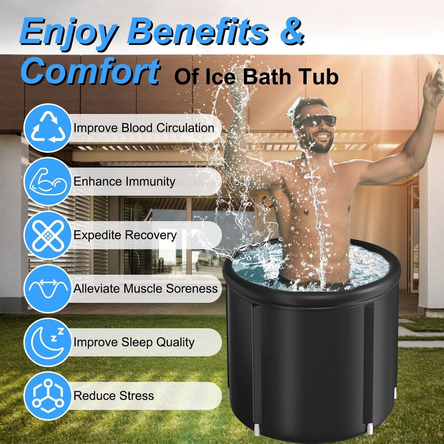 Portable Ice Bath Tub 97Gallon (370L), Portable Insulated Ice Bath Tub for Athletes Recovery, Easy Setup Ice Bathtub for Home Gym CampingCold Plunge Therapy Tub with 5-Layers Insulation, Large Ice Bat