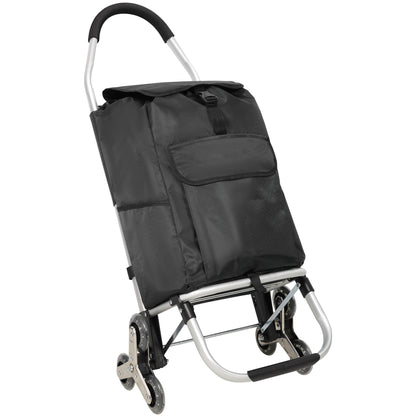 2 in 1 Shopping Stair Trolley with Wheels,Trolley Black Foldable Shopping Cart,Removable Shopping Oxford Waterproof Bag,Stainless Steel Triangular Wheels, Black