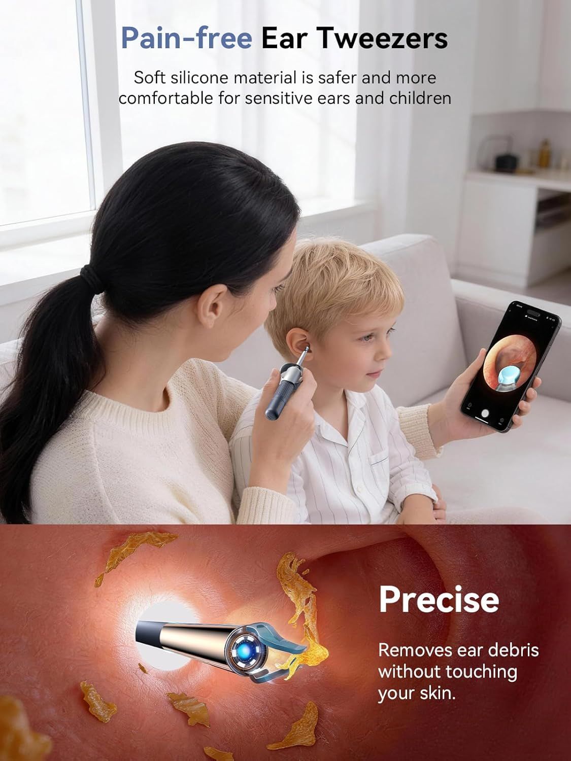 I35R Ear Cleaner with Flexible Ear Camera Otoscope - Visual Ear Pick Tweezers Wax Remover - Ear Cleaning Kit for Family