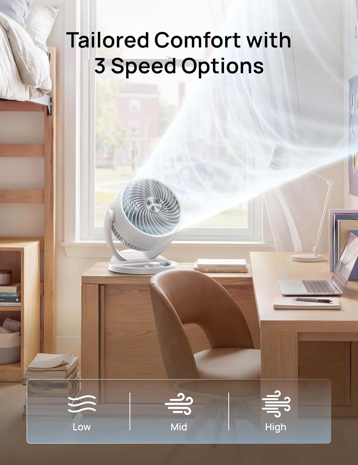 Fan for Bedroom, 12 Inches, 70ft Powerful Airflow, 25db Quiet Table Air Circulator Fans for Whole Room, 120° Adjustable Tilt, 3 Speeds, Desktop Fan for Home, Office, Kitchen