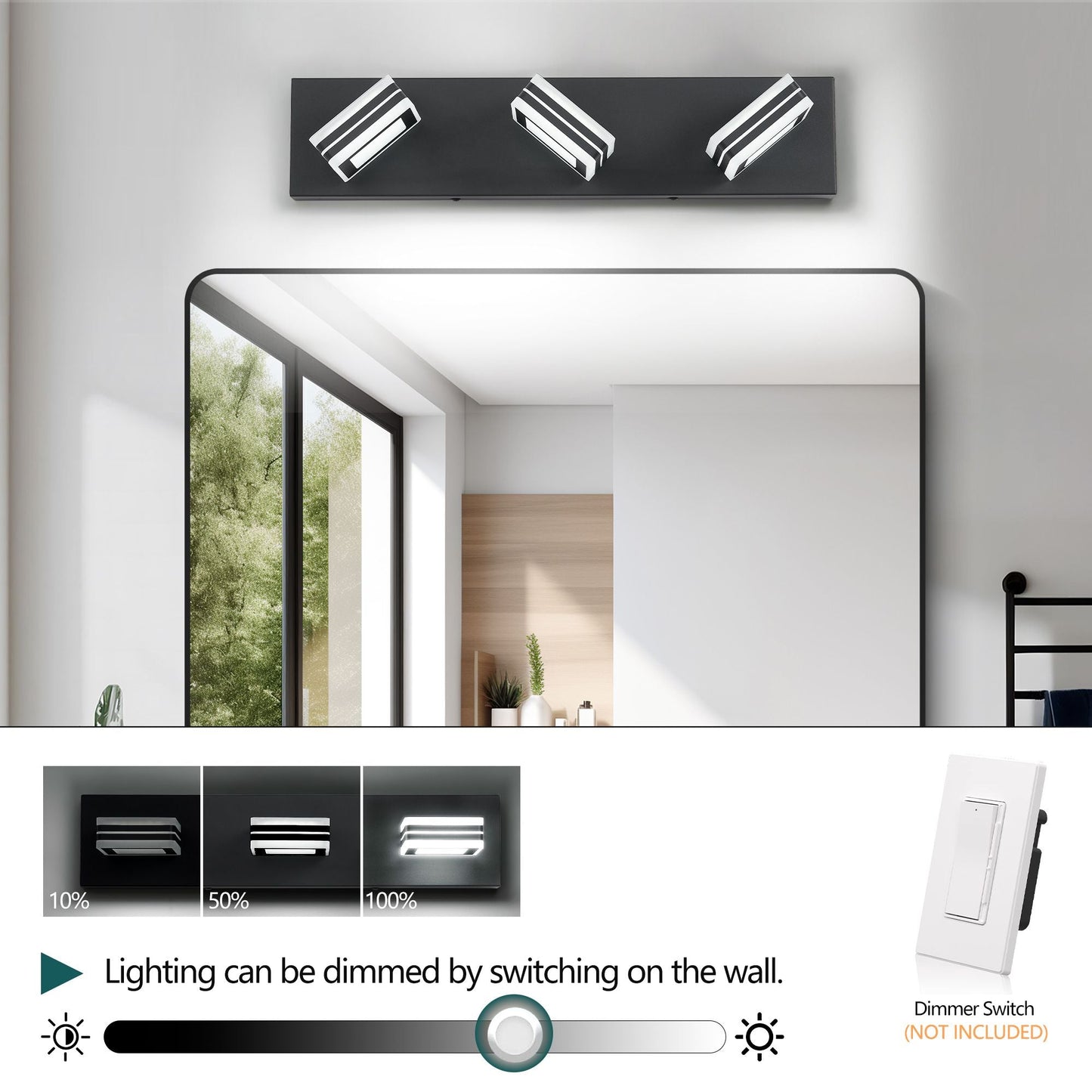 Matte Black Vanity Light Fixtures 3 Lights Up and Down LED Modern Bathroom Vanity Lights Over Mirror Acrylic Black Bath Wall Lighting