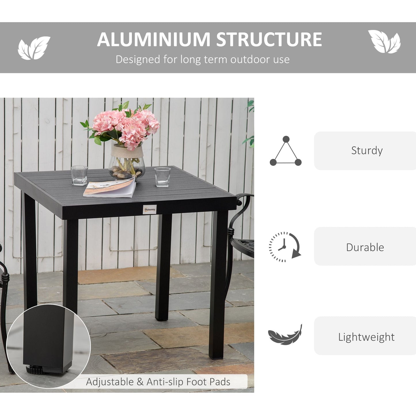 Patio Dining Table 4 Rectangular Aluminum Outdoor Garden Lawn Backyard Black