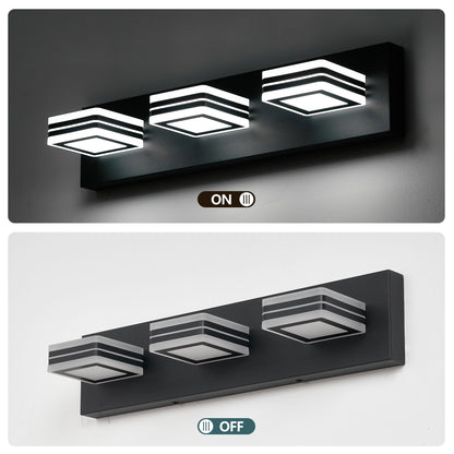 Matte Black Vanity Light Fixtures 3 Lights Up and Down LED Modern Bathroom Vanity Lights Over Mirror Acrylic Black Bath Wall Lighting