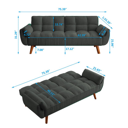 75" Flared Arm Convertible Sleeper Sofa-Dark Gray