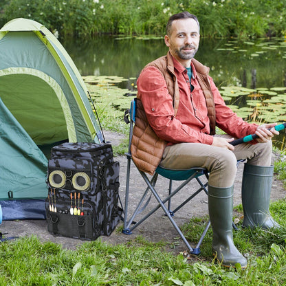 42L/11Gal Fishing Backpack Large Capacity Fishing Tackle Storage Bag with Rod Holders 16-Pocket Water-Resistant with Divider Adjustable Padded Straps for Fishing Gear Outdoor Camping Hiking