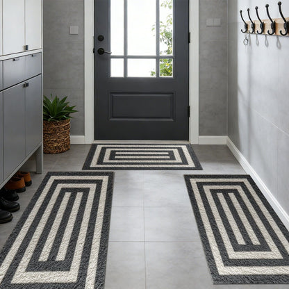 Three-piece kitchen rug set, non-slip and washable, abstract pattern kitchen hallway rug, soft and comfortable, suitable for sinks, floors, entrances, hallways and bathrooms.