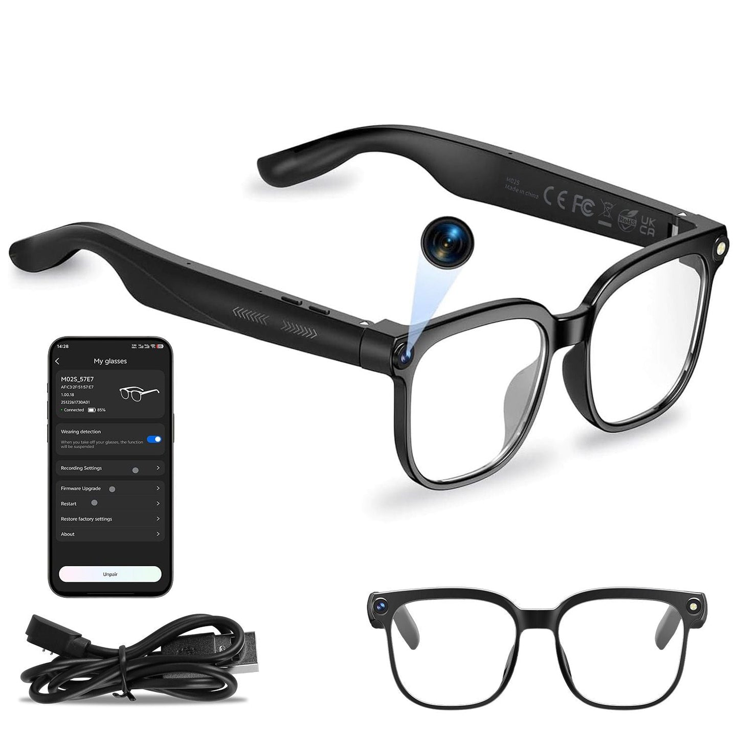 AI Smart Glasses with Camera and Audio 8MP HD1080P Real Time Translation 139 Languages Voice Assistant AI Photo Recognition Music Playback & Hands-Free Calling for Travel Meeting Vlog