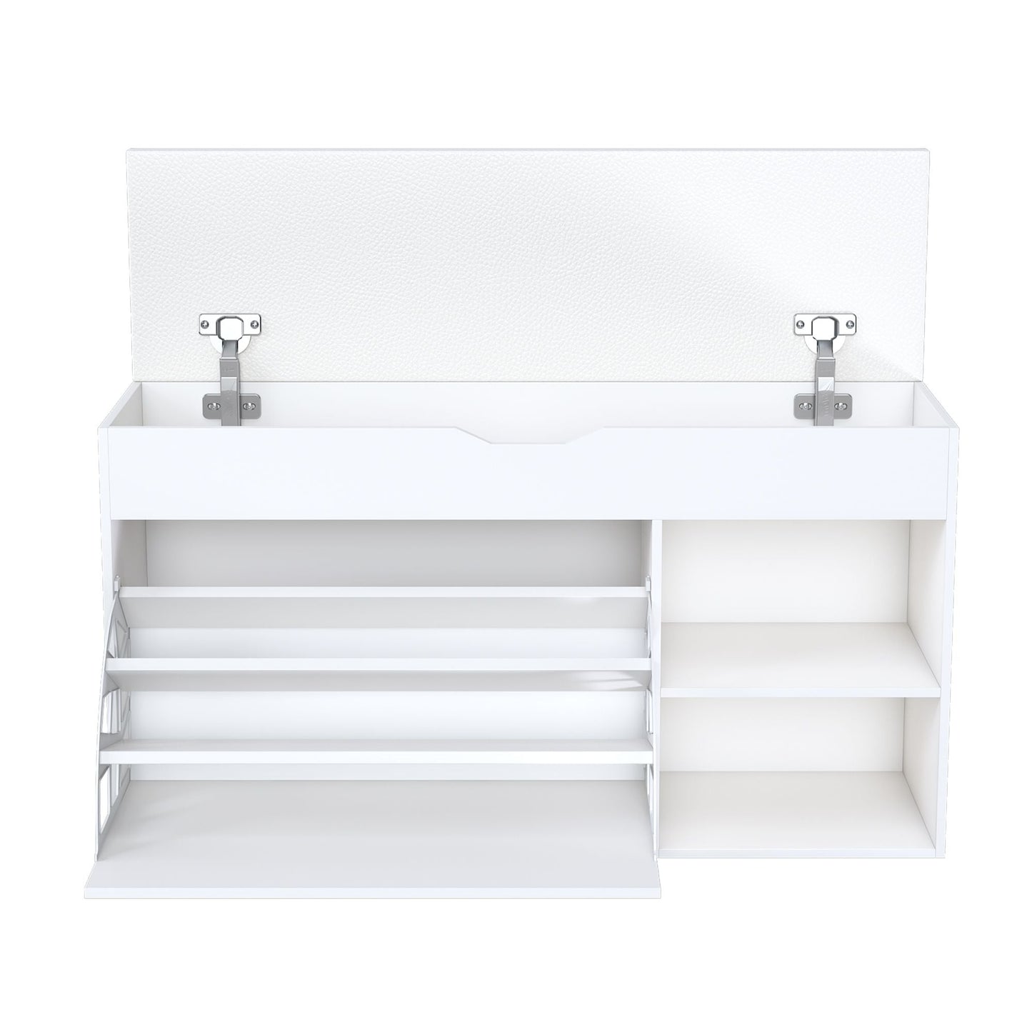 Entryway Bench with Shoe Storage,Adjustable 3-Tier Flip-Up Drawers & Hidden Cabinet,Space-Saving Shoe Organizer,Triple Storage and Modern Design,for Hallway and Living Room