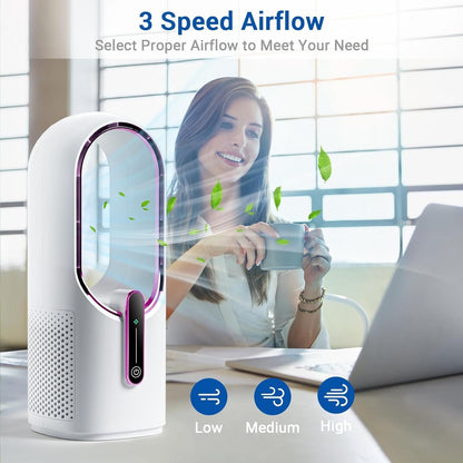 Bladeless Desk Fan, 11.8 Inch Small Rechargeable Fan, Quiet Office Fan, 3 Speeds, Touch Control, Easy to Clean, Desk Fan Small Quiet, Ideal for Home, Office, Travel