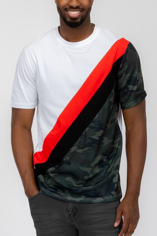 Men's Short Sleeve Camo Color Block Tee for Casual Wear