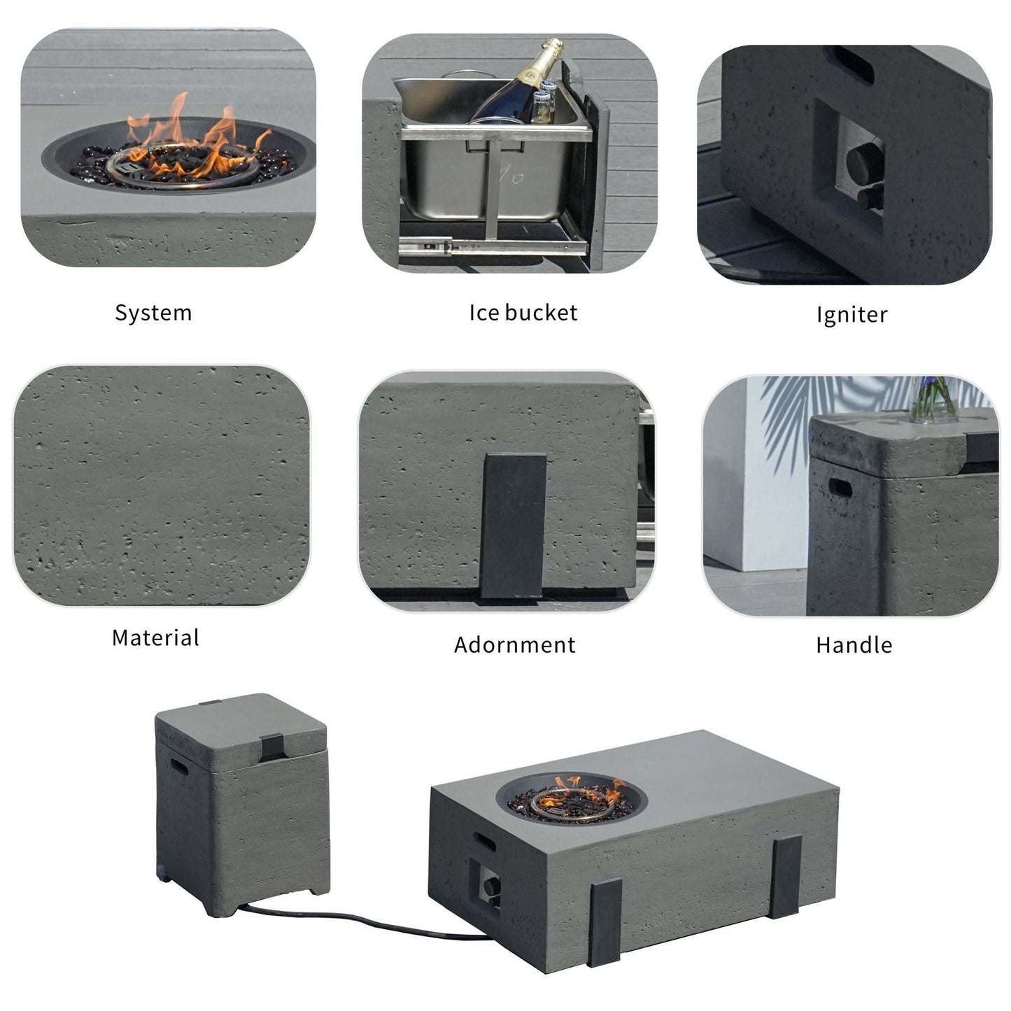 7-Piece Patio Aluminum Sofa Set with Rectangular Firepit Table & Side Table