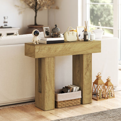 42 Inch Console Table, Sofa Table Behind the Couch with Thickened Tabletop for Living Room, Hallway, Entrance, Oak