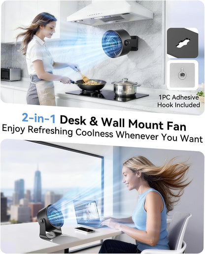 Rechargeable USB Desk Fan for Bedroom, 100 Speeds, 360° Rotation, Wall Mounted Design Small Portable Table Fan with LED Display, Quiet Personal Desktop Cooling Fans for Home Office