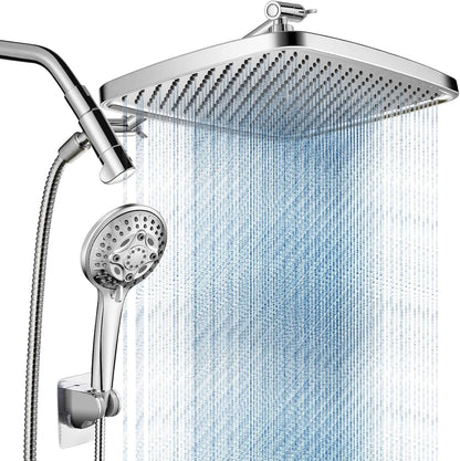 11.8 Inch Rain Shower Head with 6 Modes Handheld Water Spray High Pressure Showerhead Combo with 11 Inch Adjustable Extension Arm