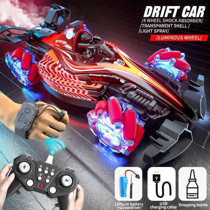 Remote control toy car F1 racing style, with music and light, the tail can be spray.