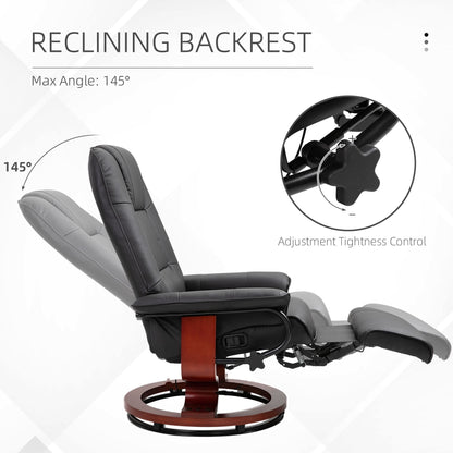 Living Room Relaxation: Black Faux Leather Swivel Recliner with Adjustable Footrest