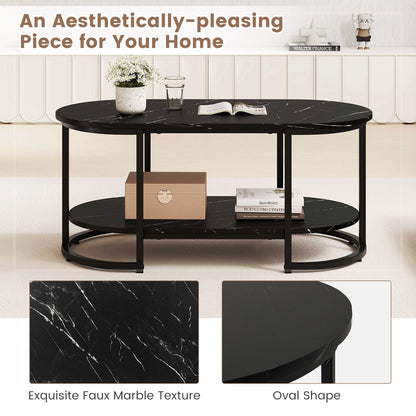 Marble Coffee Table with Open Storage Shelf