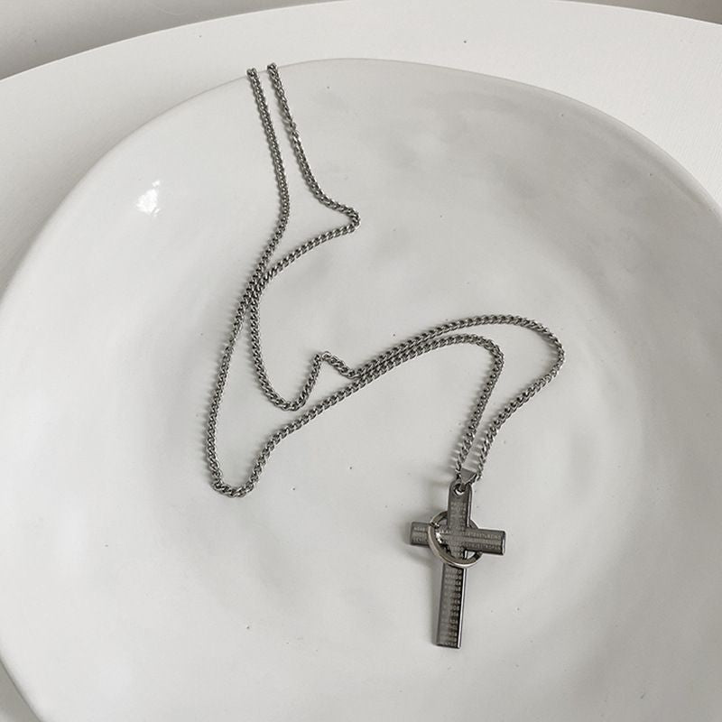 Light Wind Titanium Steel Cross Necklace Sweater Chain Cold