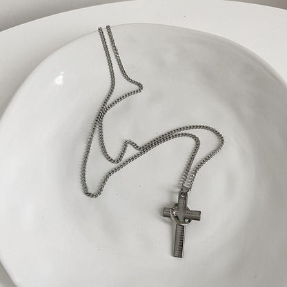 Light Wind Titanium Steel Cross Necklace Sweater Chain Cold