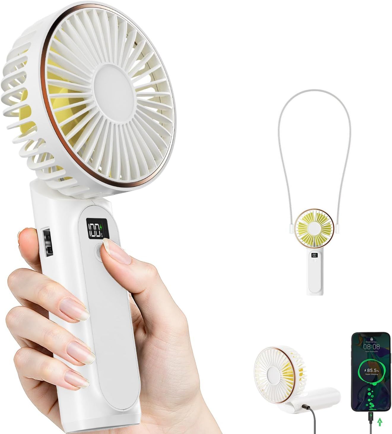 Portable Handheld Fan, Portable Fan Rechargeable, 4000mAh, 180° Adjustable, 6 Speed Wind, Display Electricity in Real Time, USB Rechargeable Foldable F an, Quiet Personal Fan as Power Bank