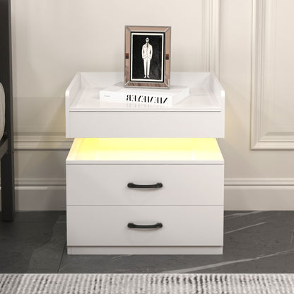 2 Set Nightstand with Adjustable LED Strip Light, 2-drawers, Large Storage Space, Suitable for Bedside Table, Coffee Table, Sofa Side Table or End Table for Study Desk