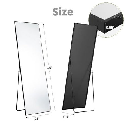 Floor Standing Mirror, Wall Mirror with Stand Aluminum Alloy Thin Frame,21''*64'',Black-rect