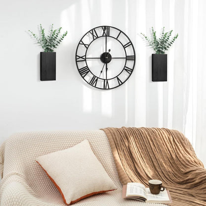 2 Pack Wood Wall Planter Vase with Artificial Eucalyptus Farmhouse Wall Hanging Decor Pocket Planter for Indoor Fake Plants Greenery, Living Room Bedroom Kitchen Home Office Decoration, Black