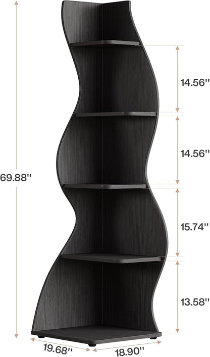 Wave shaped corner shelves, modern corner bookshelves, bookcases, display stands, and plant racks are suitable for small spaces