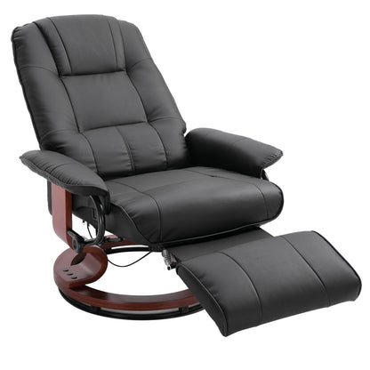 Living Room Relaxation: Black Faux Leather Swivel Recliner with Adjustable Footrest