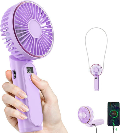 Portable Handheld Fan, Portable Fan Rechargeable, 4000mAh, 180° Adjustable, 6 Speed Wind, Display Electricity in Real Time, USB Rechargeable Foldable F an, Quiet Personal Fan as Power Bank